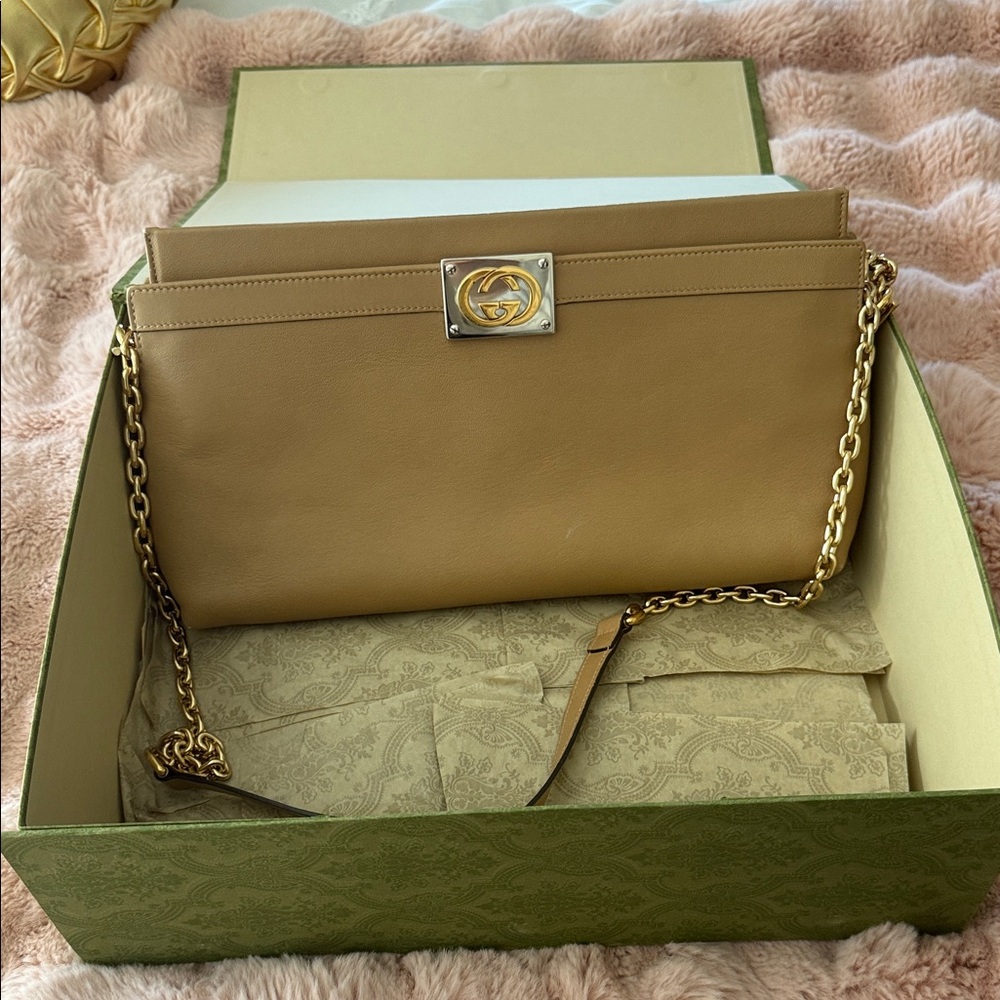 Tan Leather Chain Shoulder Bag